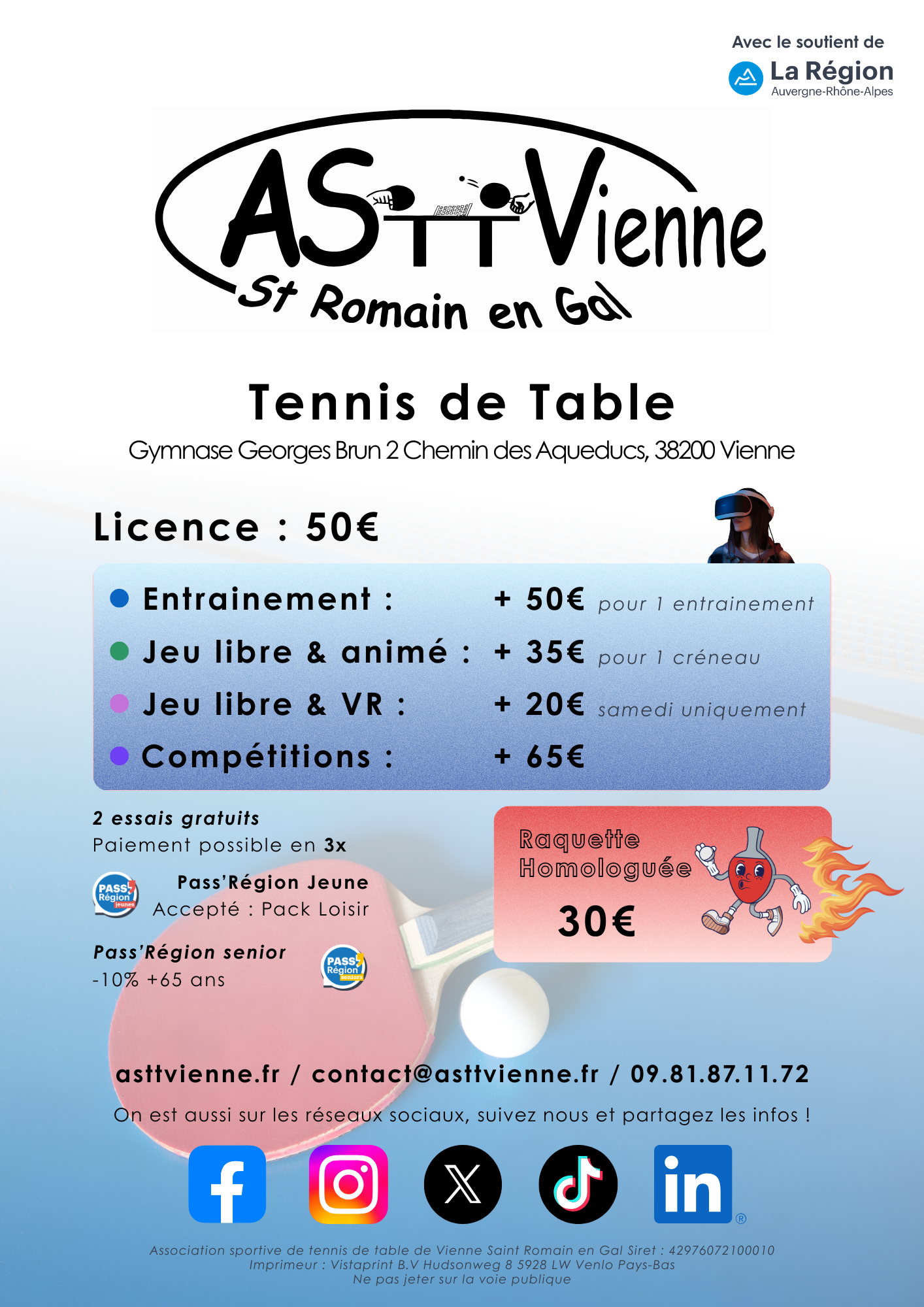 Flyer tarifs ASTT Vienne 2024-2025